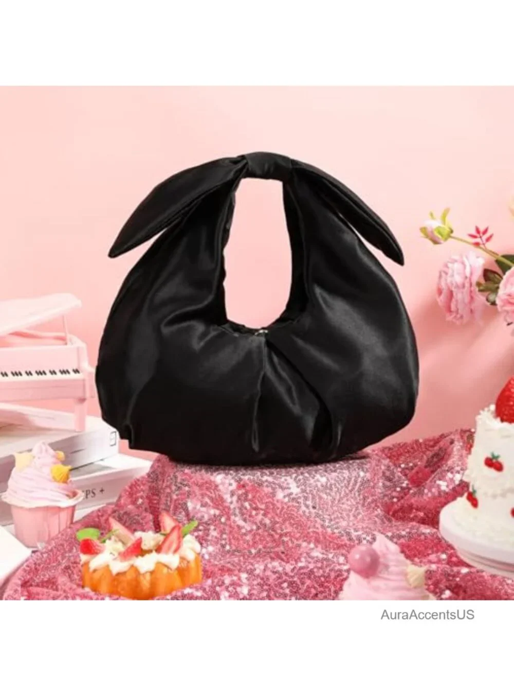 Satin Evening Clutch Purse with Bow Handle Wedding Party Bag